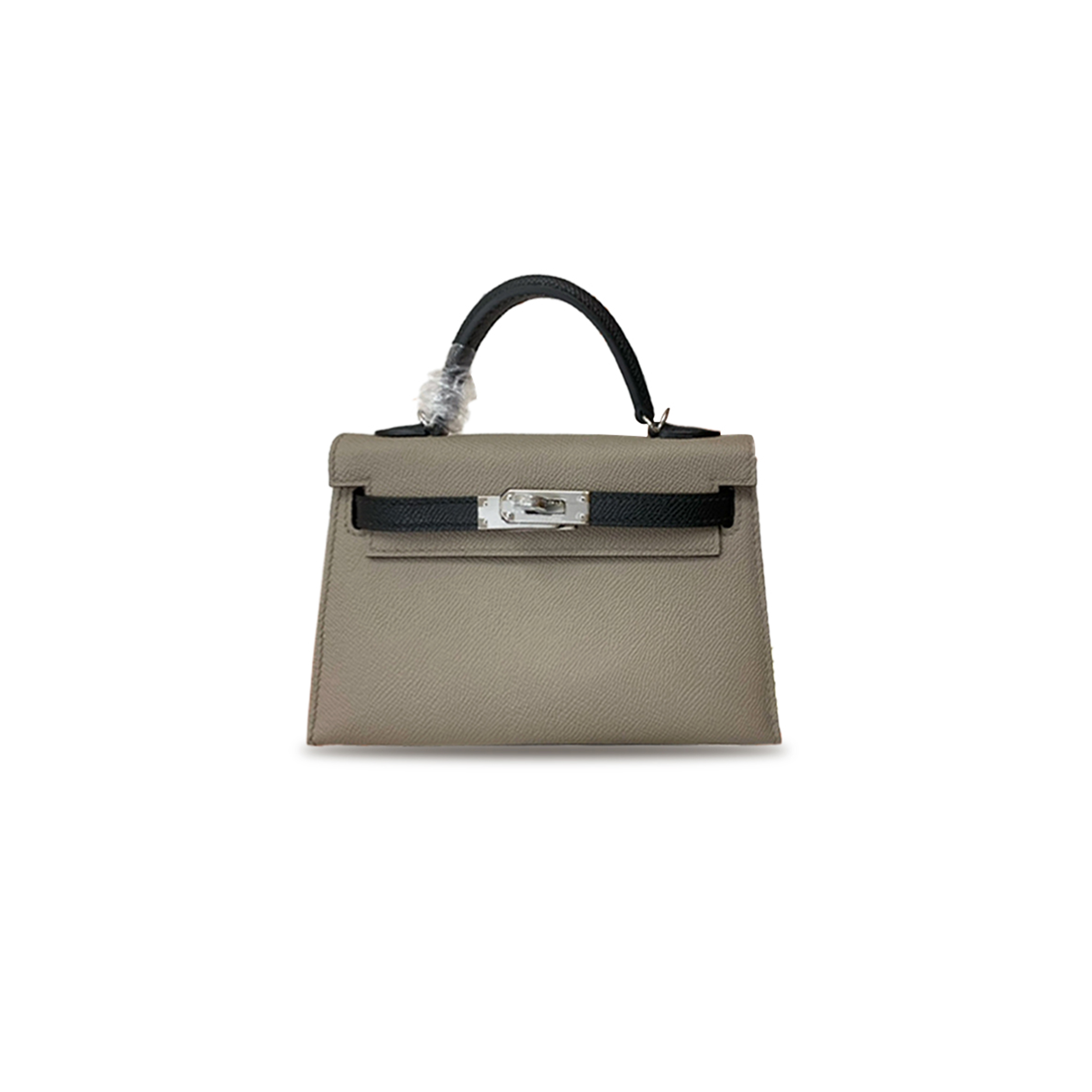 HERMÈS MINI KELLY II EPSOM TURTLEDOVE GRAY WITH BLACK SILVER BUCKLE (19*12*5.5cm)